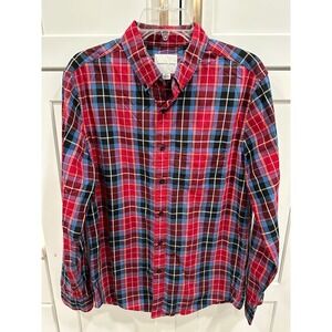 American Eagle Mens Plaid Button Down Shirt Medium Red Blue‎ Black Casual